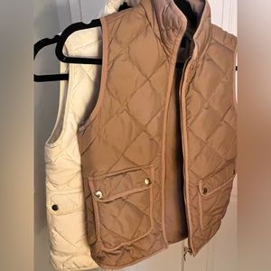 Bundle of 2 like new J Crew Down Excursion Vests - Cream and Tan Sz XXS